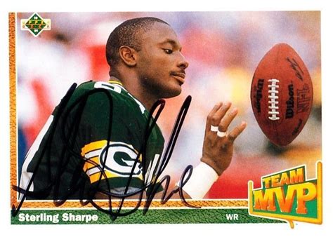 Sterling sharpe (born april 6, 1965) is a former american football wide receiver and analyst for the nfl network.he attended the university of south carolina, and played from 1988 to 1994 with the green bay packers in a career shortened by an unusual neck injury. Sterling Sharpe Green Bay Packers SIGNED Upper Deck autographed card | Green bay packers signs ...