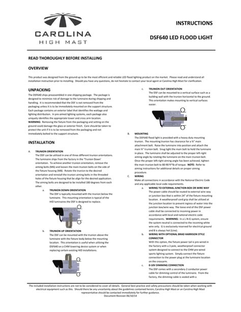 Instruction Manual Carolina High Mast