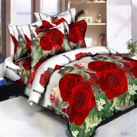 New Design Bright Red Roses D Set Style Spring Bedding Sets Duvet
