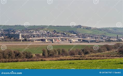 General View Of Barnstaple Town In North Devon England With River And