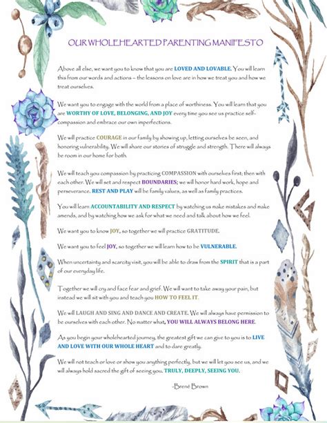 Brene Brown Parenting Manifesto Inspirational Wall Art Etsy