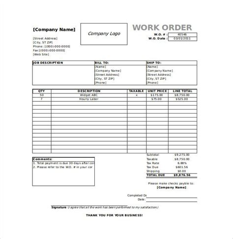 14 Work Order Templates Word Excel And Pdf Templates Order Template