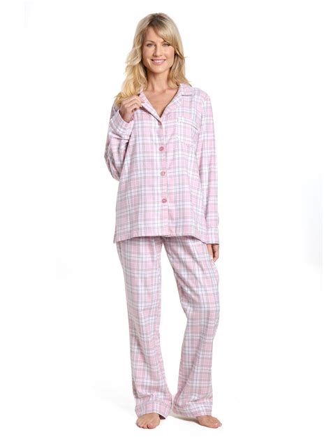 Womens 100 Cotton Lightweight Flannel Pajama Sleepwear Set Plaid Wh Flannelpeople