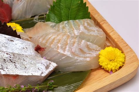 Premium Photo Close Up Sea Bass Sashimi Japanese Food