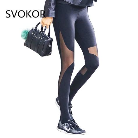 Aliexpress Com Buy Svokor Leggings Women Mesh Patchwork Polyester Knitting Quick Drying Black