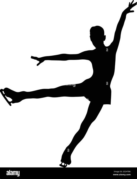 Graceful Figure Skater Girl Black Silhouette On White Background Stock