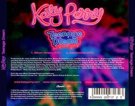 Katy Perry Teenage Dream Cd Single Back Katy Perry Photo 35295633