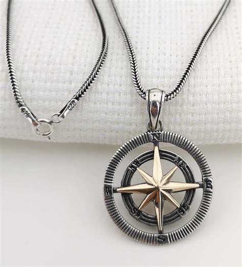925 Silver Compass Necklace Model For Men Jewelry T Etsy