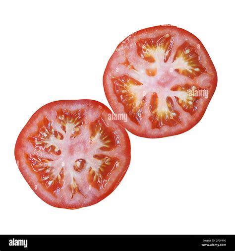 Two Tomato Slices Isolated O White Background Stock Photo Alamy