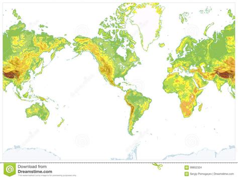 América Centró El Mapa Del Mundo Físico Detallado Aislado En Blanco