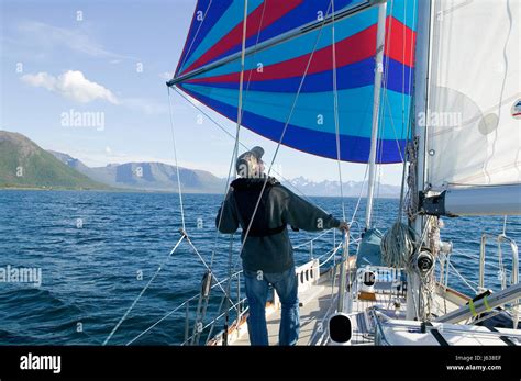 Person Fjord Sailing Boat Sailboat Spinnaker Person Sail Norway