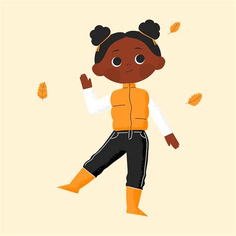 Premium Vector Young African American Girl In Autumn With Fall