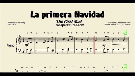 The First Noel Easy Sheet Music For Piano La Primera Navidad Partitura