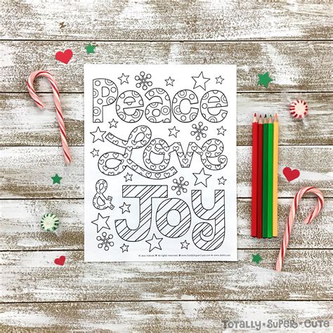 Peace Love Joy Coloring Page Merry Christmas Holiday Adult Etsy