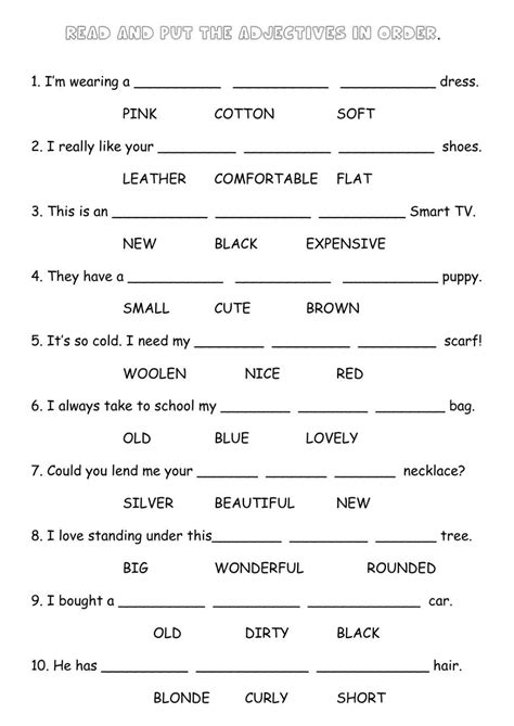 Order Of Adjectives Worksheet Simple Sentences Worksheet Some