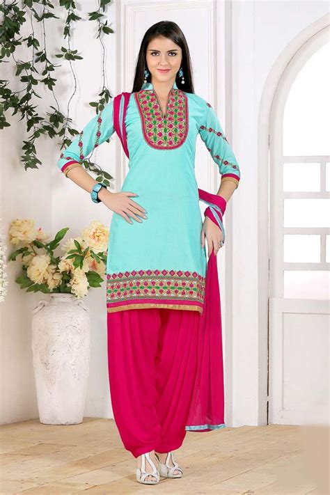 Sky Blue Cotton Punjabi Suit Розовые брюки Леггинсы мода Шаравары