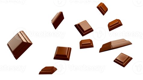 Close Up Of Chocolate Pieces Stack Falling Many Chocolate Cubes