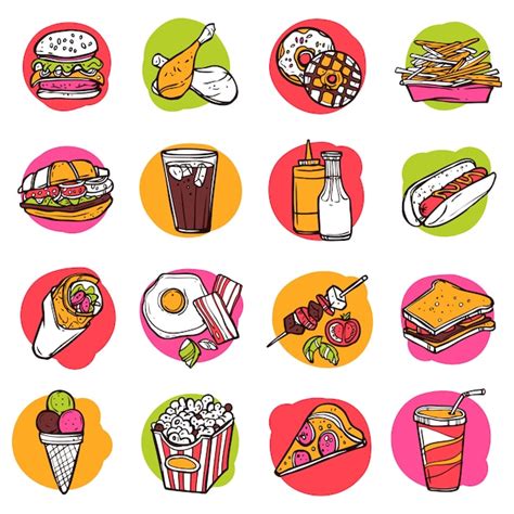 Fast Food Icon Set Vector Free Download