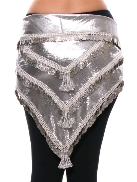 Egyptian Beaded Hip Scarf For Belly Dance In Silver Metallic