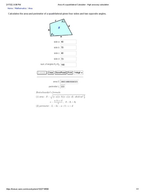 Area Of A Quadrilateral Calculator High Accuracy Calculation Pdf