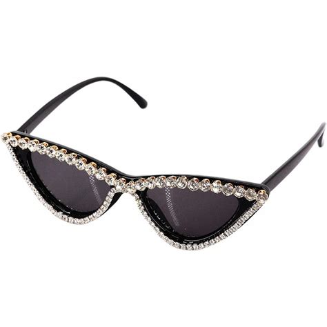 sparkling crystal cat eye sunglasses uv protection rhinestone sunglasses black frame ca18ucal5u6