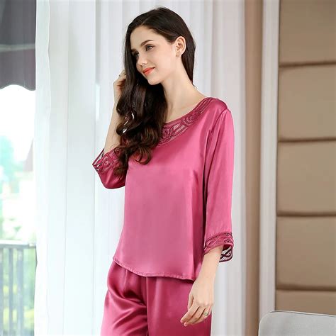 Women Silk Pajamas 100 Mulberry Silk Pyjama Sets Summer Half Sleeve Sleepwear Two Piece Tops