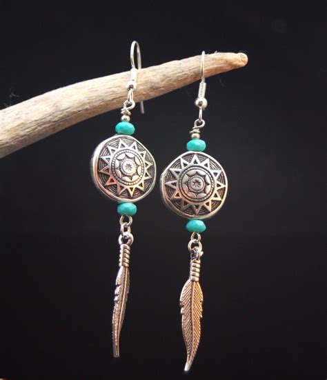 Southwest Style Silver And Turquoise Dangle Earrings Etsy