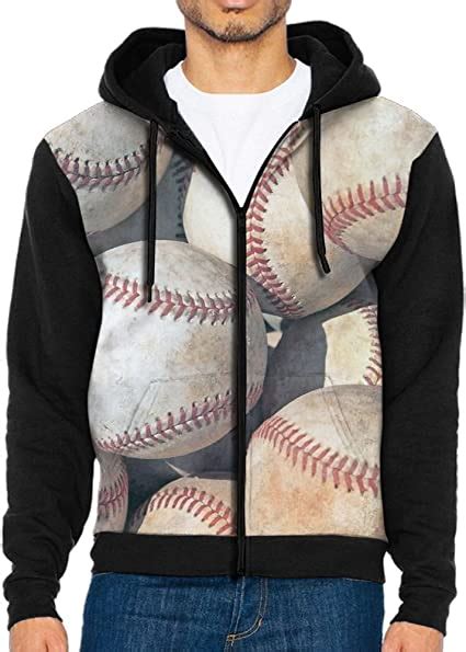 Mans Baseballbaseballs Sports Prints Hooded Sweatshirt Full Zipper Polyester Mens