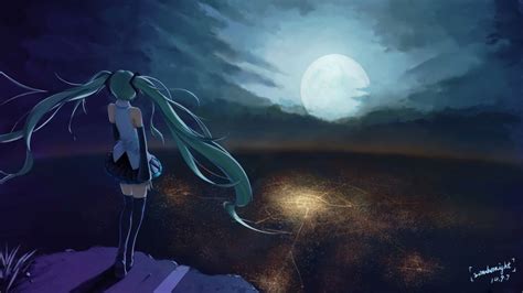 Anime Character Series Beautiful Girl Vocaloid Moon Sky