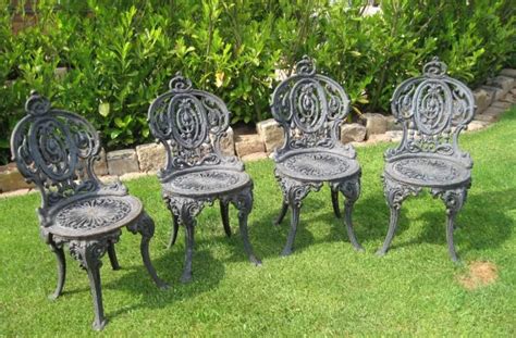 Set Of 4 Vintage Old Reclaimed Cast Iron Garden Chairs