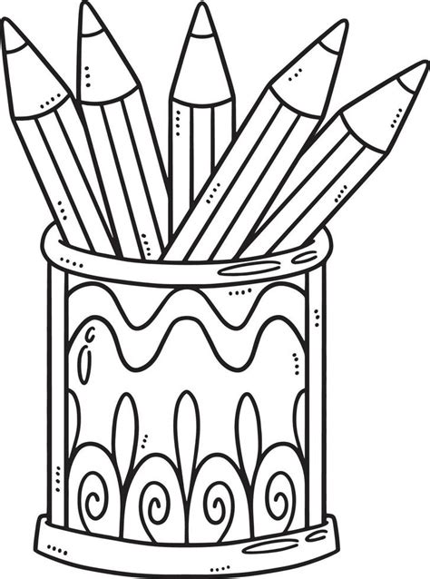 Pencils in Cup Isolated Coloring Page for Kids 21501584 Vector Art at
