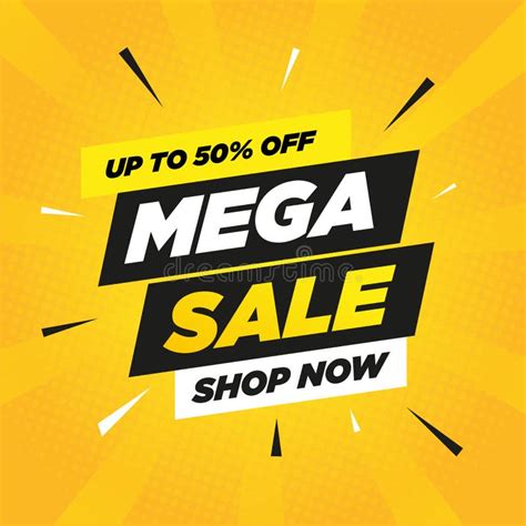 Mega Sale Banner Template Comic Design On Yellow Background Stock