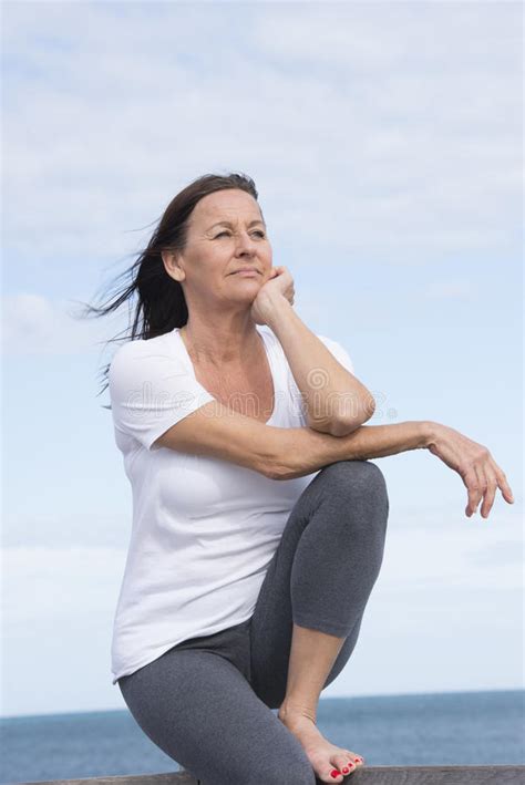 Relaxed Sporty Mature Woman Outdoor Stock Image Image Of Caucasian