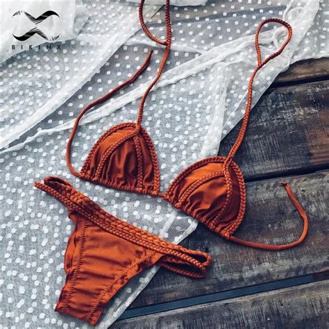 bikinx solid knot bathing suit women biquini string sexy swimwear push up swimsuit summer beach