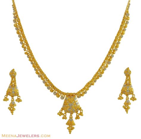 Indian 2 Tone Necklace Set 22k Stgo9558 22 Karat Indian Gold Necklace And Earrings Set