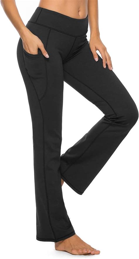 Clozzu Boot Cut Yoga Pants With Pockets Bootleg Flared Pants For Women Black Clothing