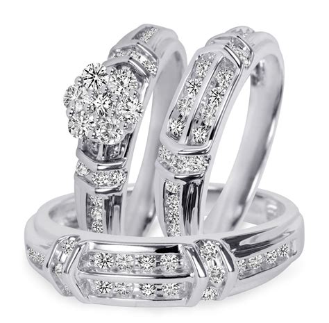 Carat T W Diamond Trio Matching Wedding Ring Set K White Gold Wedding Ring Trio Sets