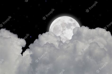 Full Moon With Starry And Clouds Background Dark Night