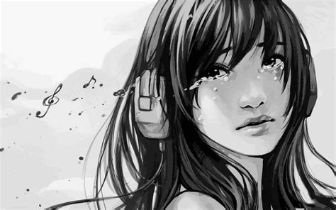 Download Pencil Art Sad Anime Girl Wallpaper