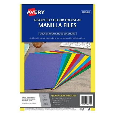Avery Manilla Folders Foolscap Assorted Colours Pack Of 20 Ave
