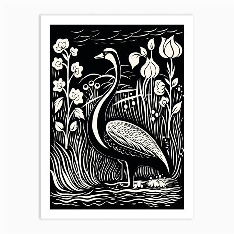 Bandw Bird Linocut Swan 4 Art Print By Feathered Muse Fy
