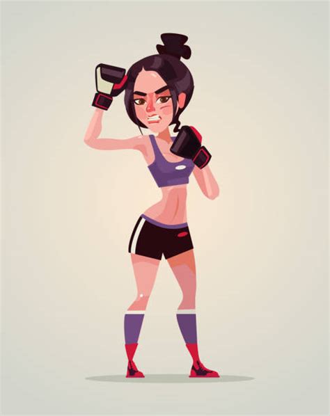 Cartoon Of The Female Kickboxers Illustrations Royalty Free Vector