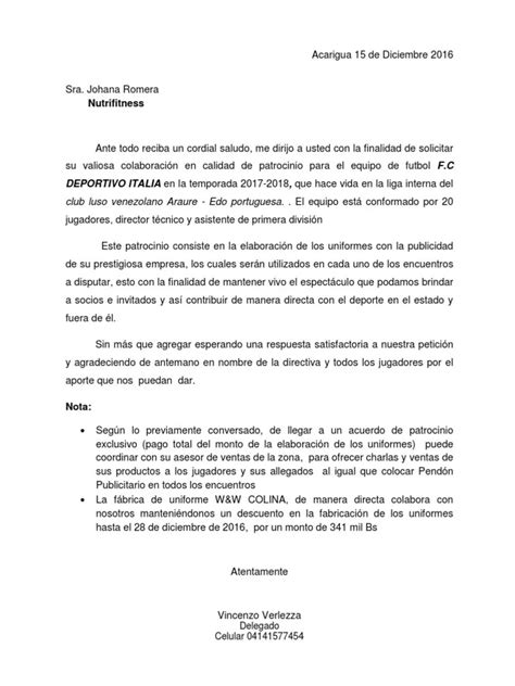 Carta De Patrocinio Para Un Equipo De Futbol Financial Report