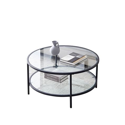 Modern 2 Tier Glass Top Coffee Table 36 Round Dining Table With Storage Shelf Living Room Home