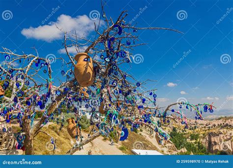 Evil Eye Amulets On A Tree Near Goreme Town In Cappadocia Turk Stock