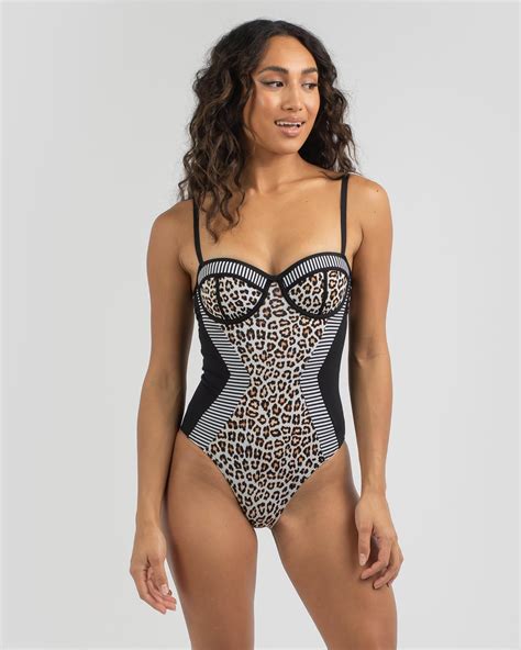 Shop Topanga Exotic Balconette One Piece Swimsuit In Leopard Black