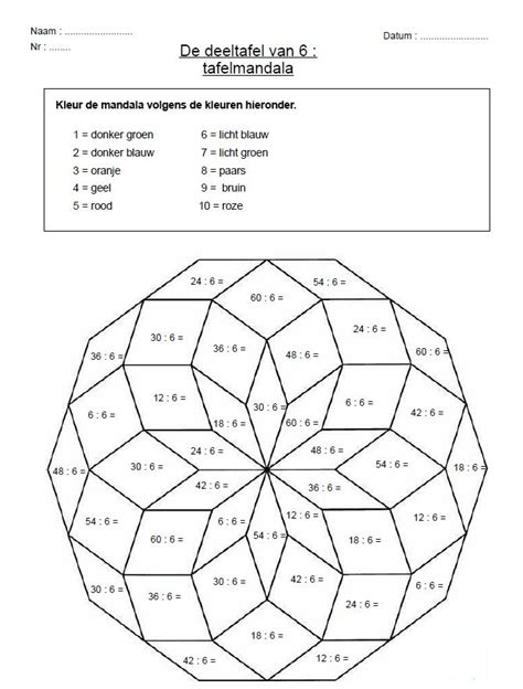 Want de kleurplaat heeft het formaat van een tafelblad (150 x 80 cm). Mandala deeltafel 6 | Wiskunde eerste leerjaar | Pinterest ...