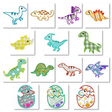 14 Cute All Applique Dinosaur Embroidery Design Pack Embroidery