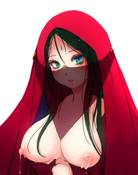 Funakura Original 1girl Aqua Eyes Blue Eyes Blush Breasts Breasts Out Drooling Green