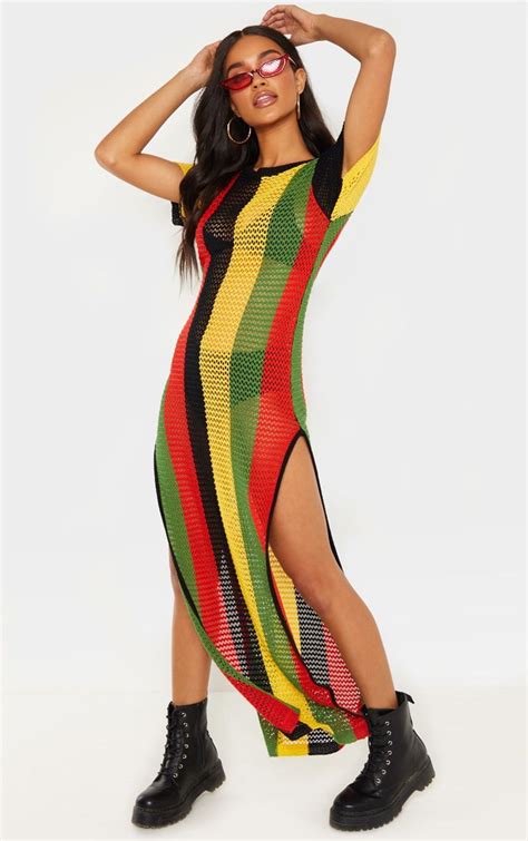 rasta stripe detail ladder knitted midaxi dress in 2021 womens fashion classy casual womens
